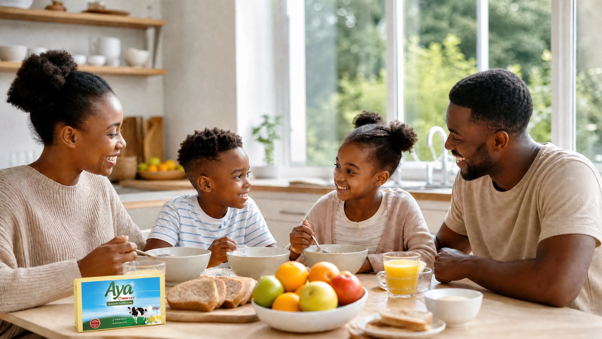 Famille ivoirienne réunie autour d'un petit-déjeuner